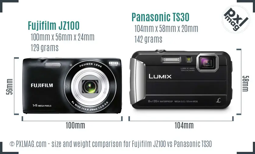 Fujifilm JZ100 vs Panasonic TS30 size comparison