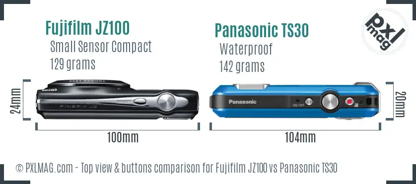 Fujifilm JZ100 vs Panasonic TS30 top view buttons comparison