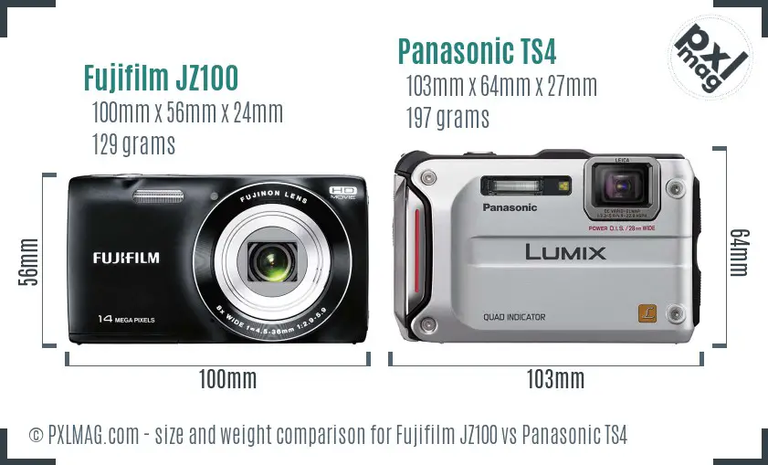 Fujifilm JZ100 vs Panasonic TS4 size comparison Fujifilm JZ100 vs Panasonic TS4 size comparison