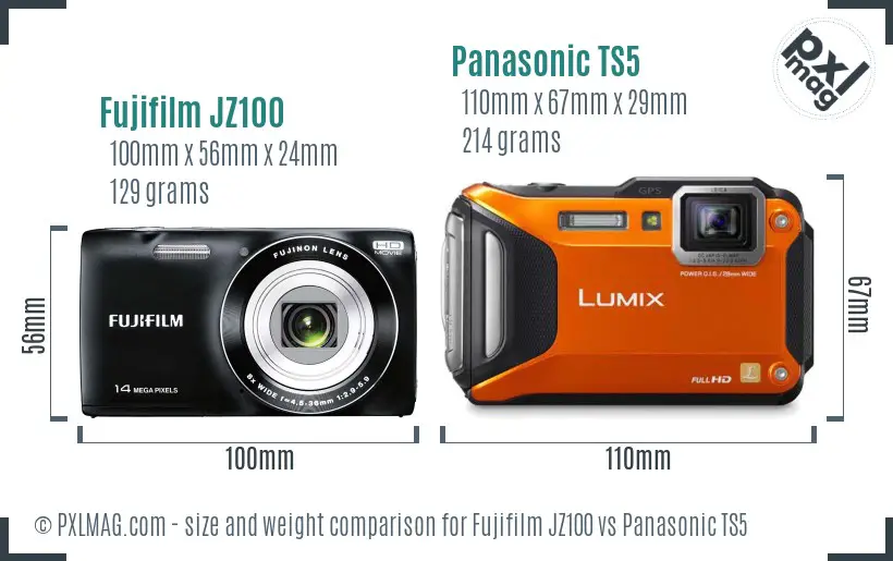 Fujifilm JZ100 vs Panasonic TS5 size comparison Fujifilm JZ100 vs Panasonic TS5 size comparison