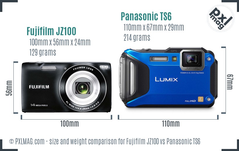 Fujifilm JZ100 vs Panasonic TS6 size comparison