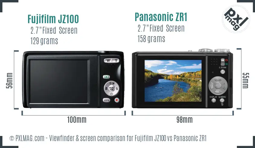 Fujifilm JZ100 vs Panasonic ZR1 Screen and Viewfinder comparison