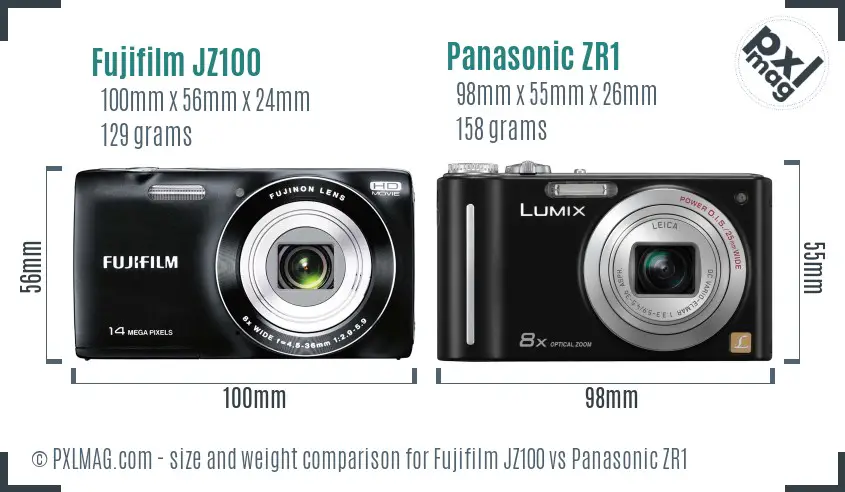 Fujifilm JZ100 vs Panasonic ZR1 size comparison
