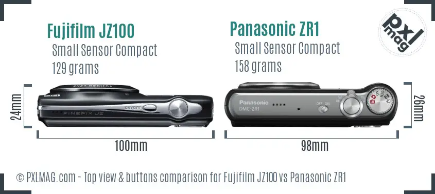 Fujifilm JZ100 vs Panasonic ZR1 top view buttons comparison