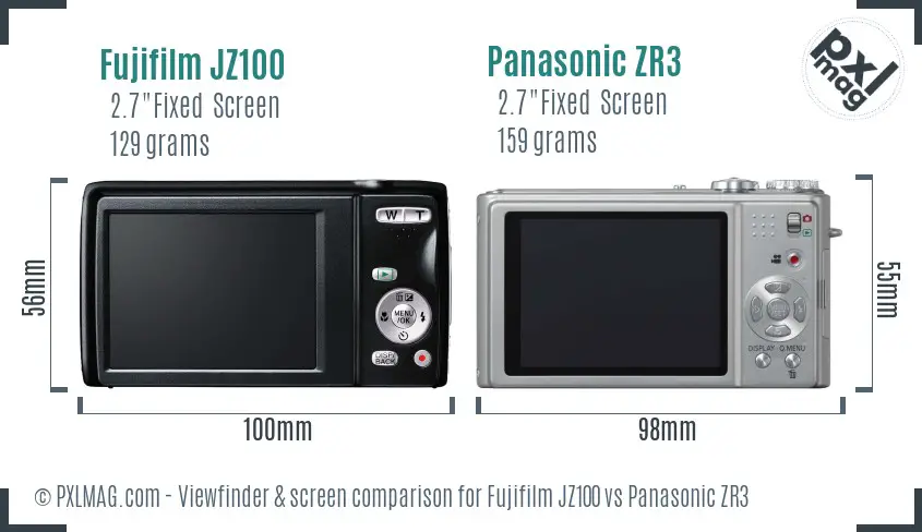 Fujifilm JZ100 vs Panasonic ZR3 Screen and Viewfinder comparison