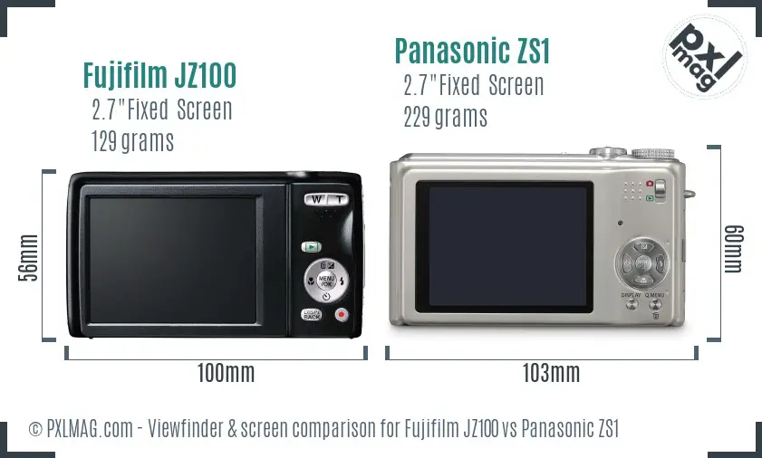Fujifilm JZ100 vs Panasonic ZS1 Screen and Viewfinder comparison