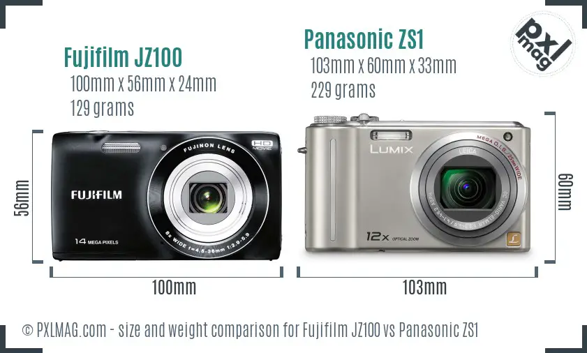 Fujifilm JZ100 vs Panasonic ZS1 size comparison