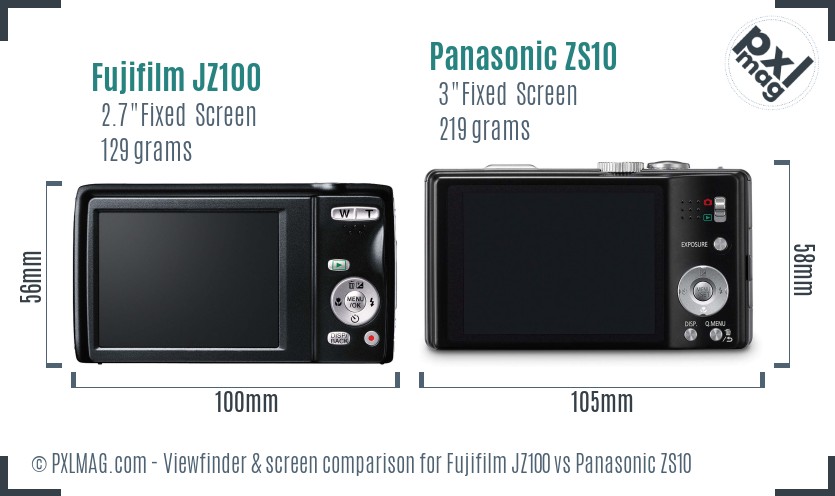 Fujifilm JZ100 vs Panasonic ZS10 Screen and Viewfinder comparison