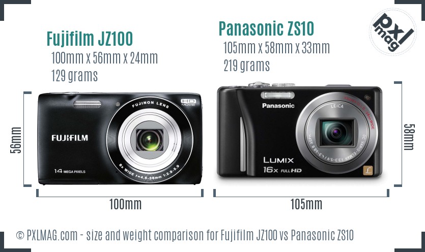 Fujifilm JZ100 vs Panasonic ZS10 size comparison Fujifilm JZ100 vs Panasonic ZS10 size comparison