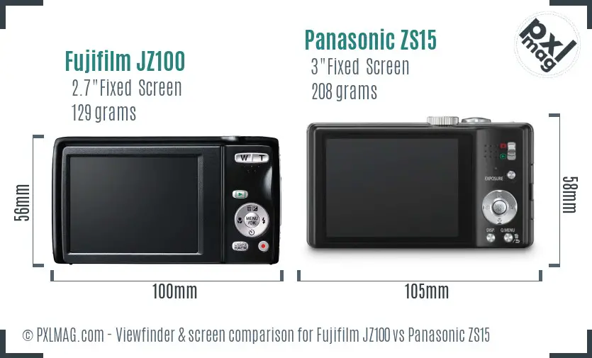 Fujifilm JZ100 vs Panasonic ZS15 Screen and Viewfinder comparison