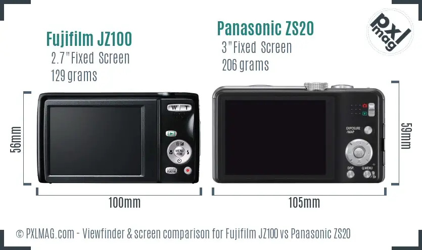 Fujifilm JZ100 vs Panasonic ZS20 Screen and Viewfinder comparison