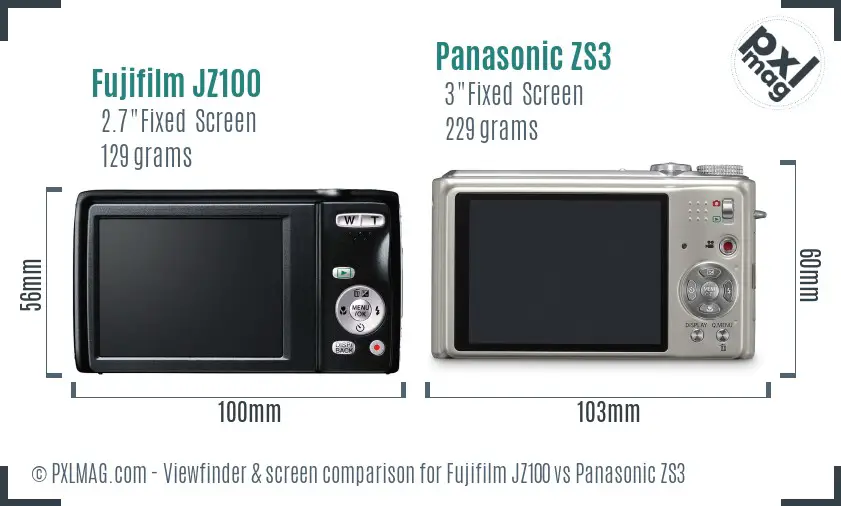 Fujifilm JZ100 vs Panasonic ZS3 Screen and Viewfinder comparison