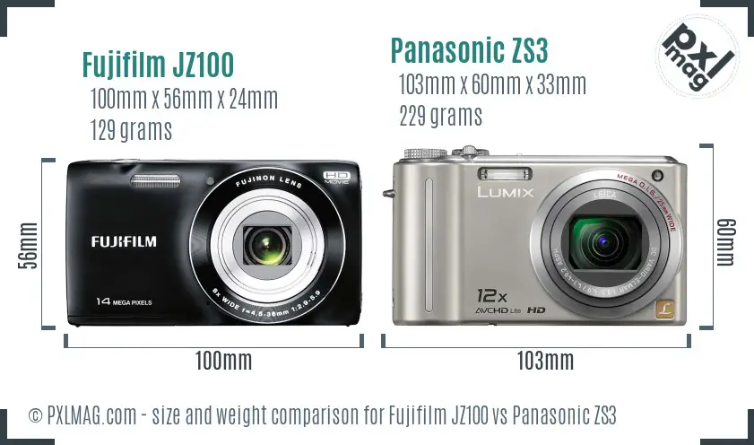 Fujifilm JZ100 vs Panasonic ZS3 size comparison Fujifilm JZ100 vs Panasonic ZS3 size comparison