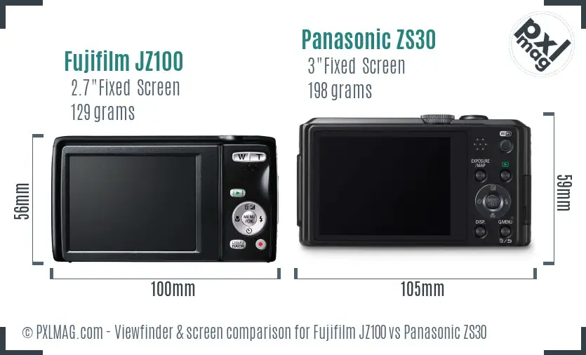 Fujifilm JZ100 vs Panasonic ZS30 Screen and Viewfinder comparison