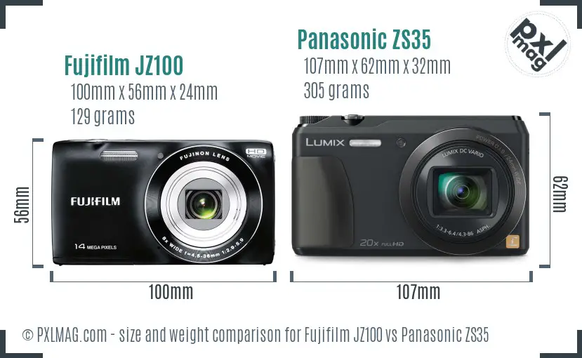 Fujifilm JZ100 vs Panasonic ZS35 size comparison Fujifilm JZ100 vs Panasonic ZS35 size comparison