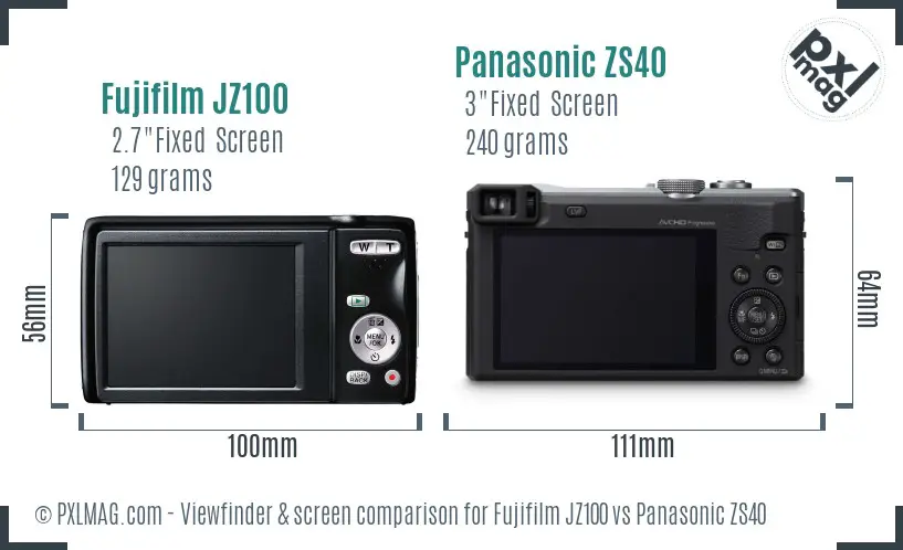 Fujifilm JZ100 vs Panasonic ZS40 Screen and Viewfinder comparison