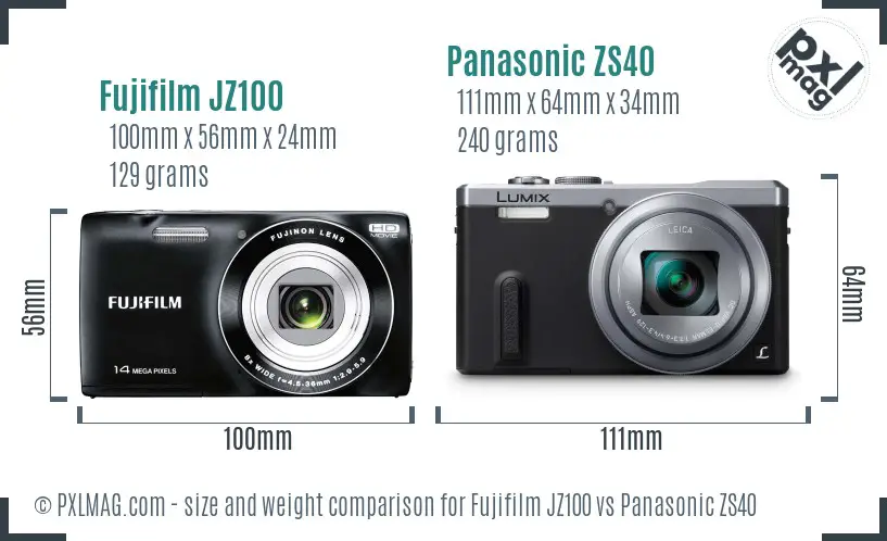 Fujifilm JZ100 vs Panasonic ZS40 size comparison