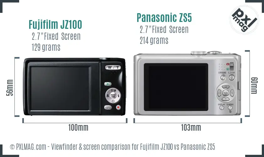 Fujifilm JZ100 vs Panasonic ZS5 Screen and Viewfinder comparison