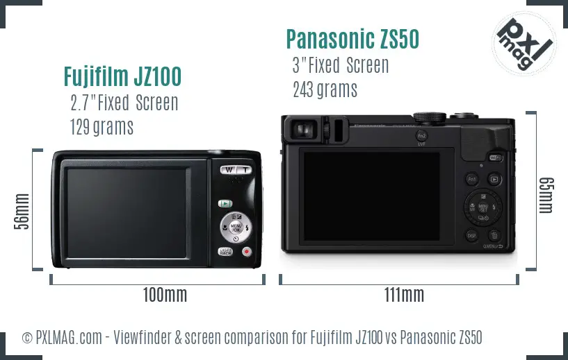 Fujifilm JZ100 vs Panasonic ZS50 Screen and Viewfinder comparison