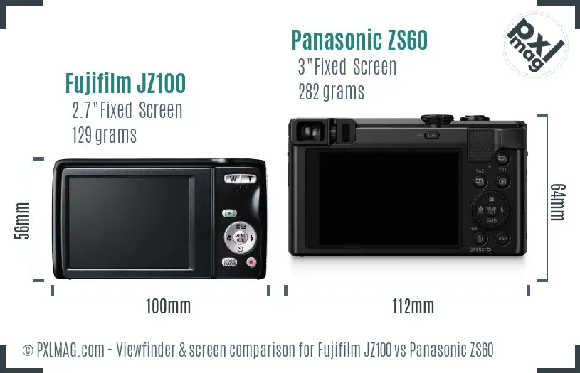 Fujifilm JZ100 vs Panasonic ZS60 Screen and Viewfinder comparison