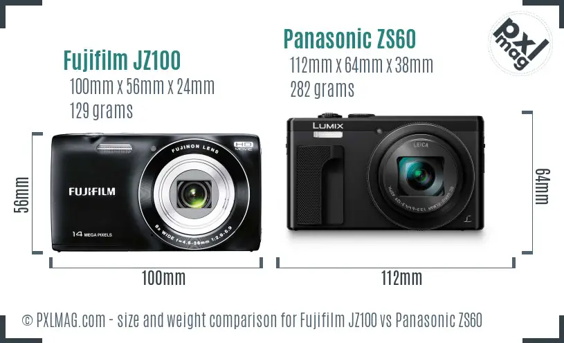 Fujifilm JZ100 vs Panasonic ZS60 size comparison