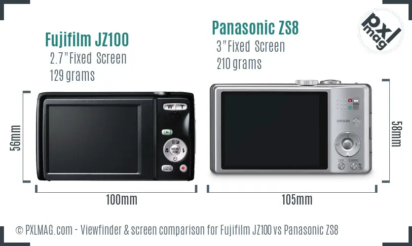 Fujifilm JZ100 vs Panasonic ZS8 Screen and Viewfinder comparison