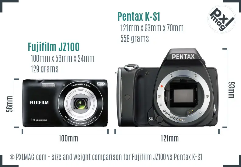 Fujifilm JZ100 vs Pentax K-S1 size comparison