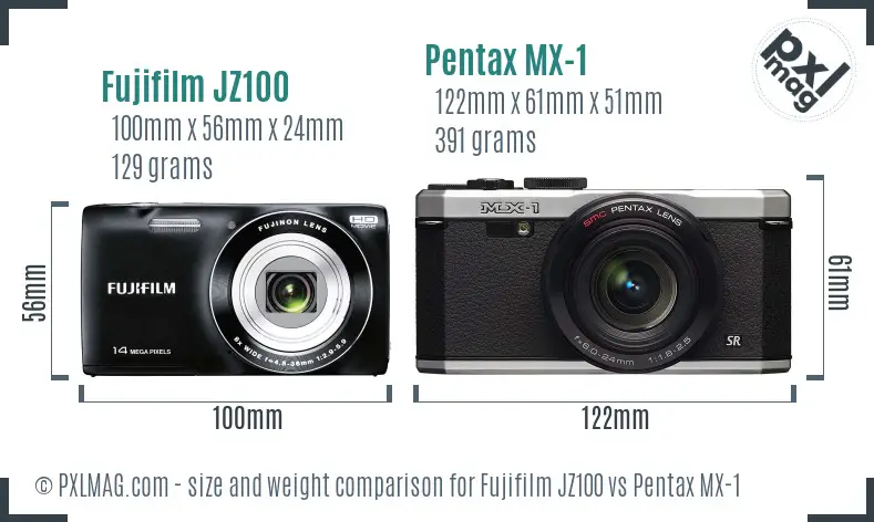 Fujifilm JZ100 vs Pentax MX-1 size comparison