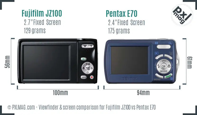 Fujifilm JZ100 vs Pentax E70 Screen and Viewfinder comparison