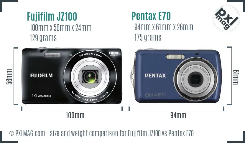 Fujifilm JZ100 vs Pentax E70 size comparison