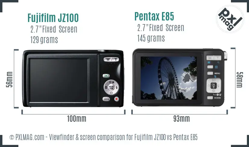 Fujifilm JZ100 vs Pentax E85 Screen and Viewfinder comparison