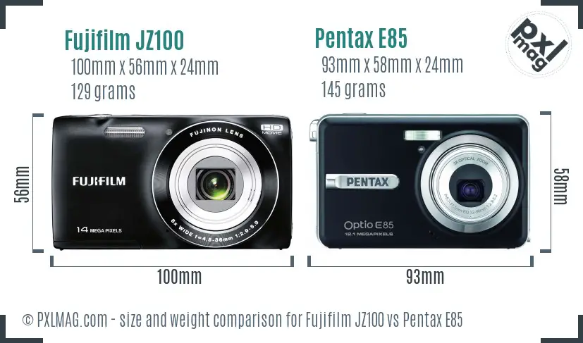 Fujifilm JZ100 vs Pentax E85 size comparison
