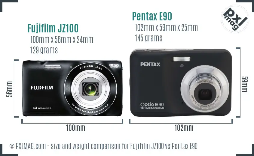 Fujifilm JZ100 vs Pentax E90 size comparison Fujifilm JZ100 vs Pentax E90 size comparison