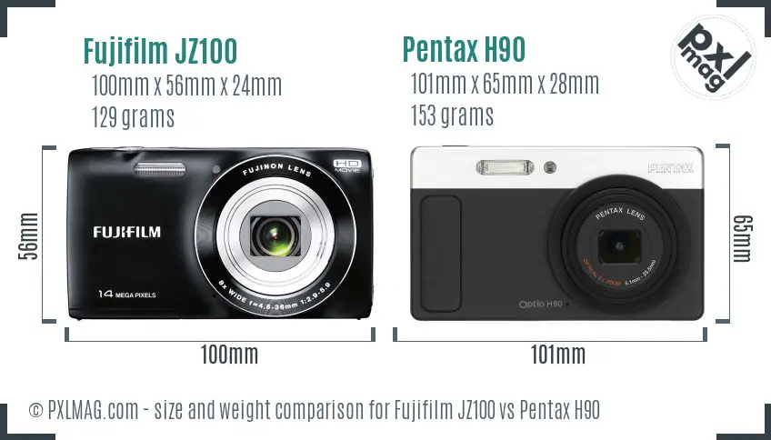 Fujifilm JZ100 vs Pentax H90 size comparison