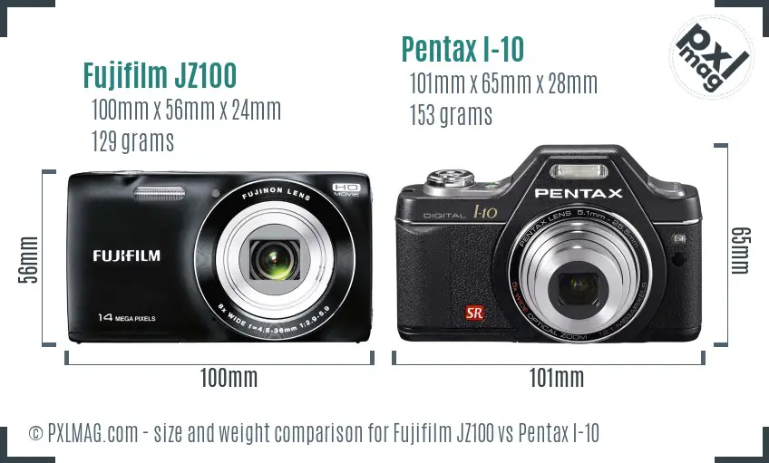 Fujifilm JZ100 vs Pentax I-10 size comparison