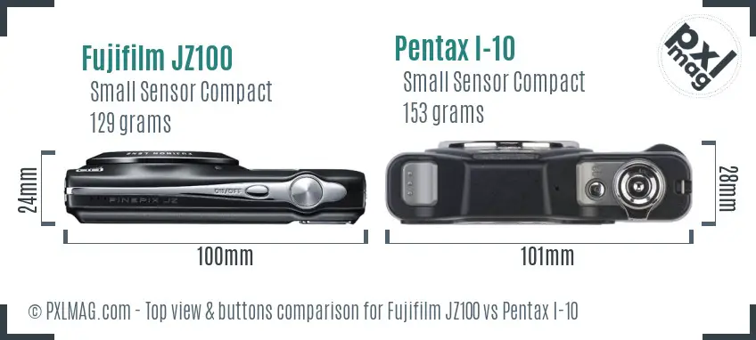 Fujifilm JZ100 vs Pentax I-10 top view buttons comparison
