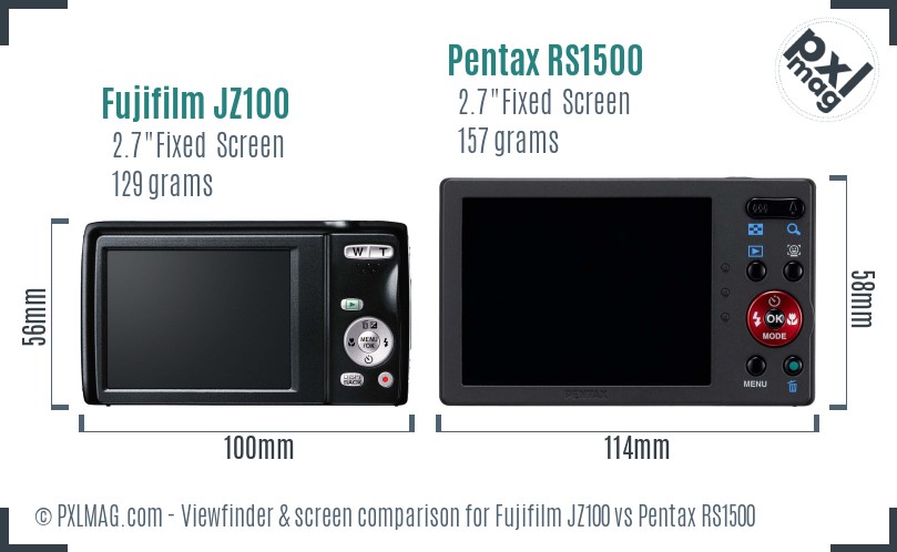 Fujifilm JZ100 vs Pentax RS1500 Screen and Viewfinder comparison