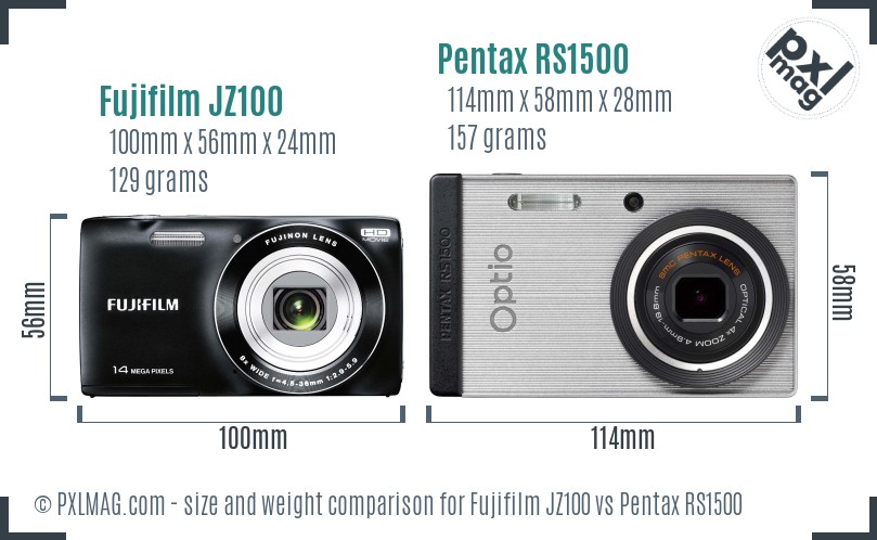 Fujifilm JZ100 vs Pentax RS1500 size comparison