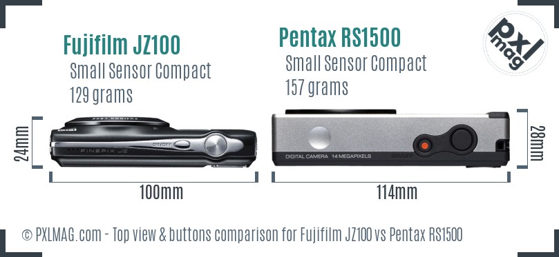 Fujifilm JZ100 vs Pentax RS1500 top view buttons comparison