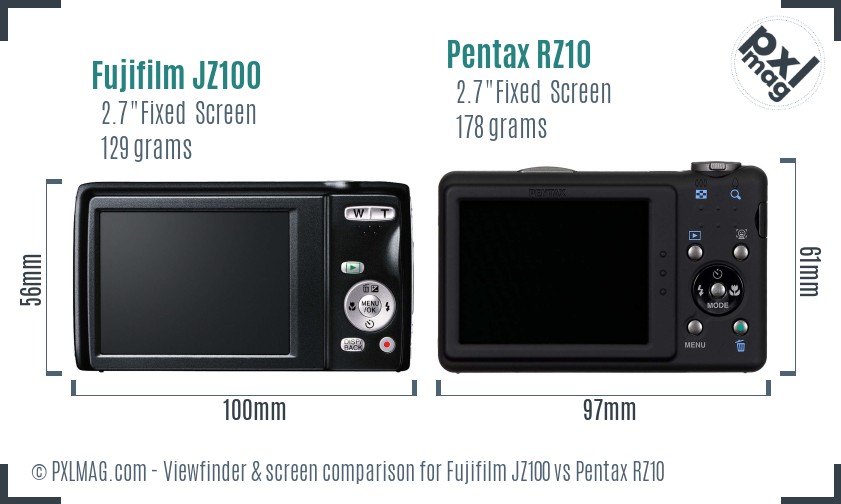 Fujifilm JZ100 vs Pentax RZ10 Screen and Viewfinder comparison