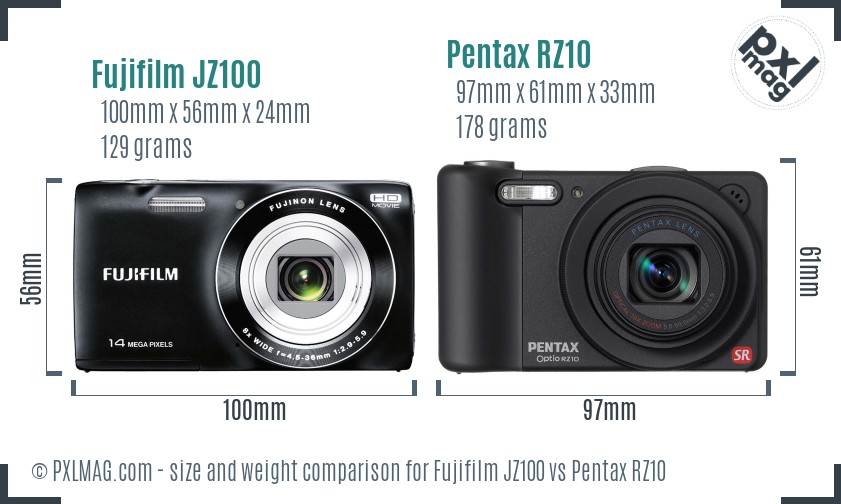 Fujifilm JZ100 vs Pentax RZ10 size comparison