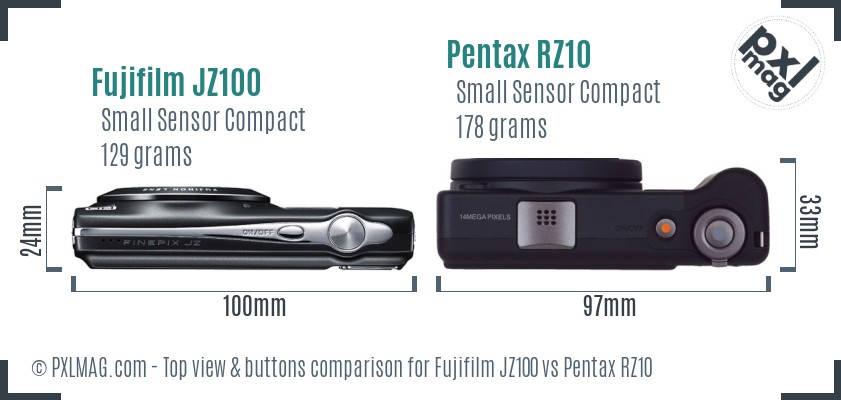 Fujifilm JZ100 vs Pentax RZ10 top view buttons comparison