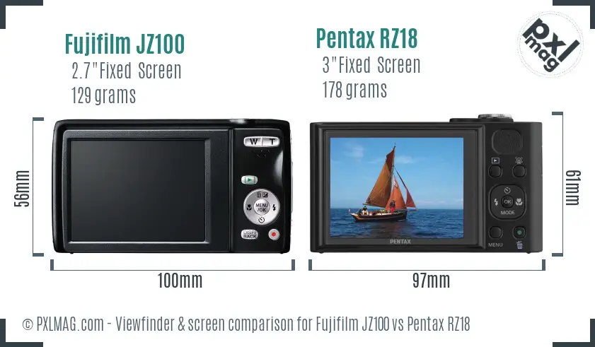 Fujifilm JZ100 vs Pentax RZ18 Screen and Viewfinder comparison Fujifilm JZ100 vs Pentax RZ18 Screen and Viewfinder comparison