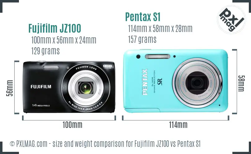 Fujifilm JZ100 vs Pentax S1 size comparison Fujifilm JZ100 vs Pentax S1 size comparison