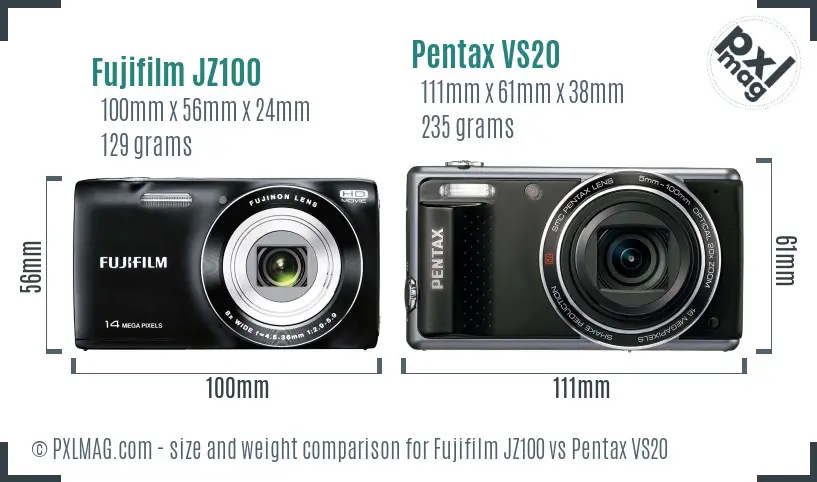 Fujifilm JZ100 vs Pentax VS20 size comparison Fujifilm JZ100 vs Pentax VS20 size comparison