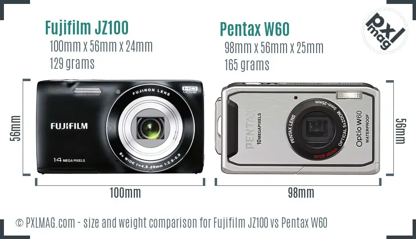 Fujifilm JZ100 vs Pentax W60 size comparison Fujifilm JZ100 vs Pentax W60 size comparison