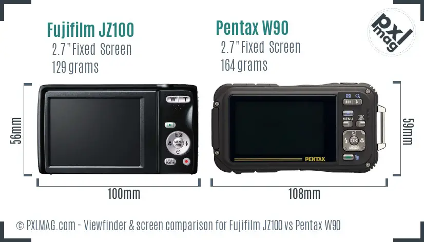 Fujifilm JZ100 vs Pentax W90 Screen and Viewfinder comparison