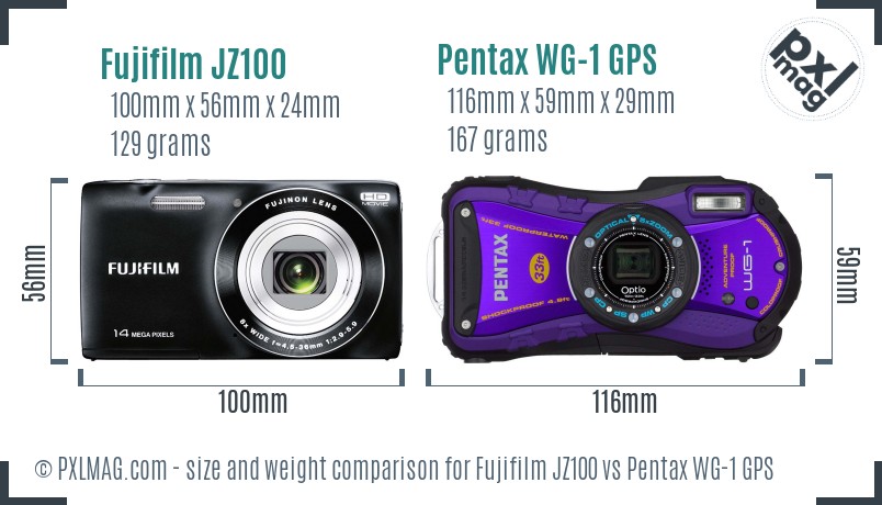 Fujifilm JZ100 vs Pentax WG-1 GPS size comparison