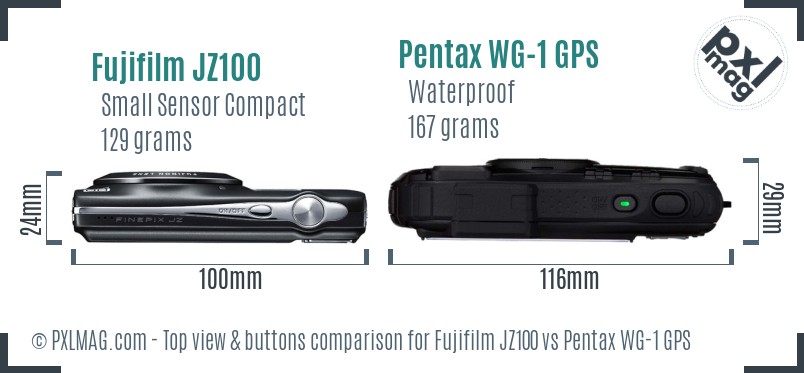 Fujifilm JZ100 vs Pentax WG-1 GPS top view buttons comparison