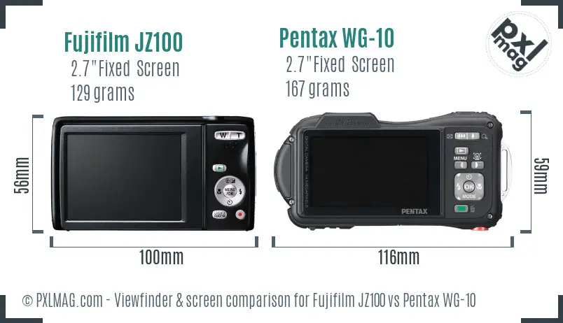 Fujifilm JZ100 vs Pentax WG-10 Screen and Viewfinder comparison